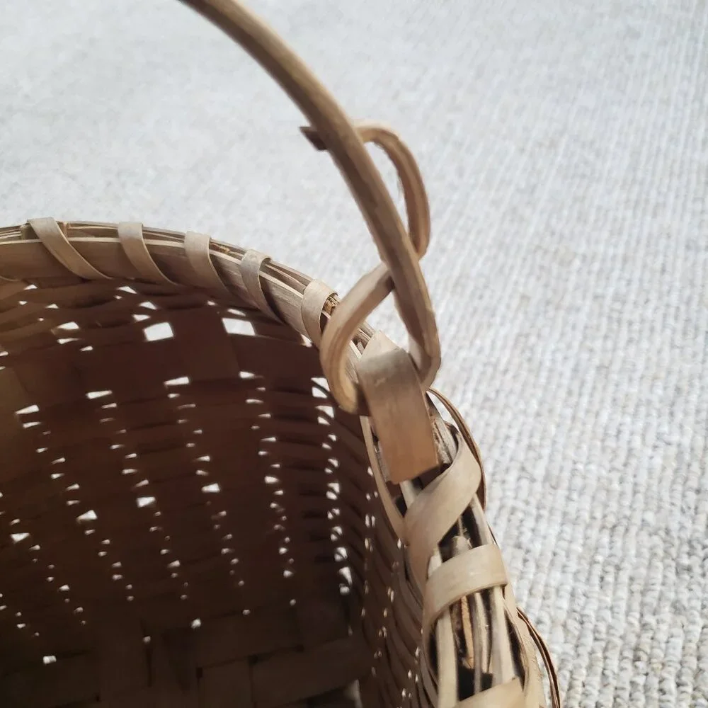 Antique Square To Round Splint Basket Bent Wood Swing Handle